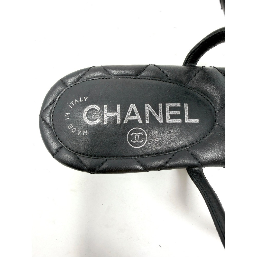 Chanel CC Star Charm Quilted Leather Flat Sandals Black 37.5 - Picture 6 of 9